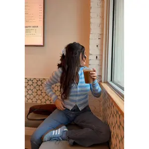 Dori Blue Zip Stripe Knit Sweater