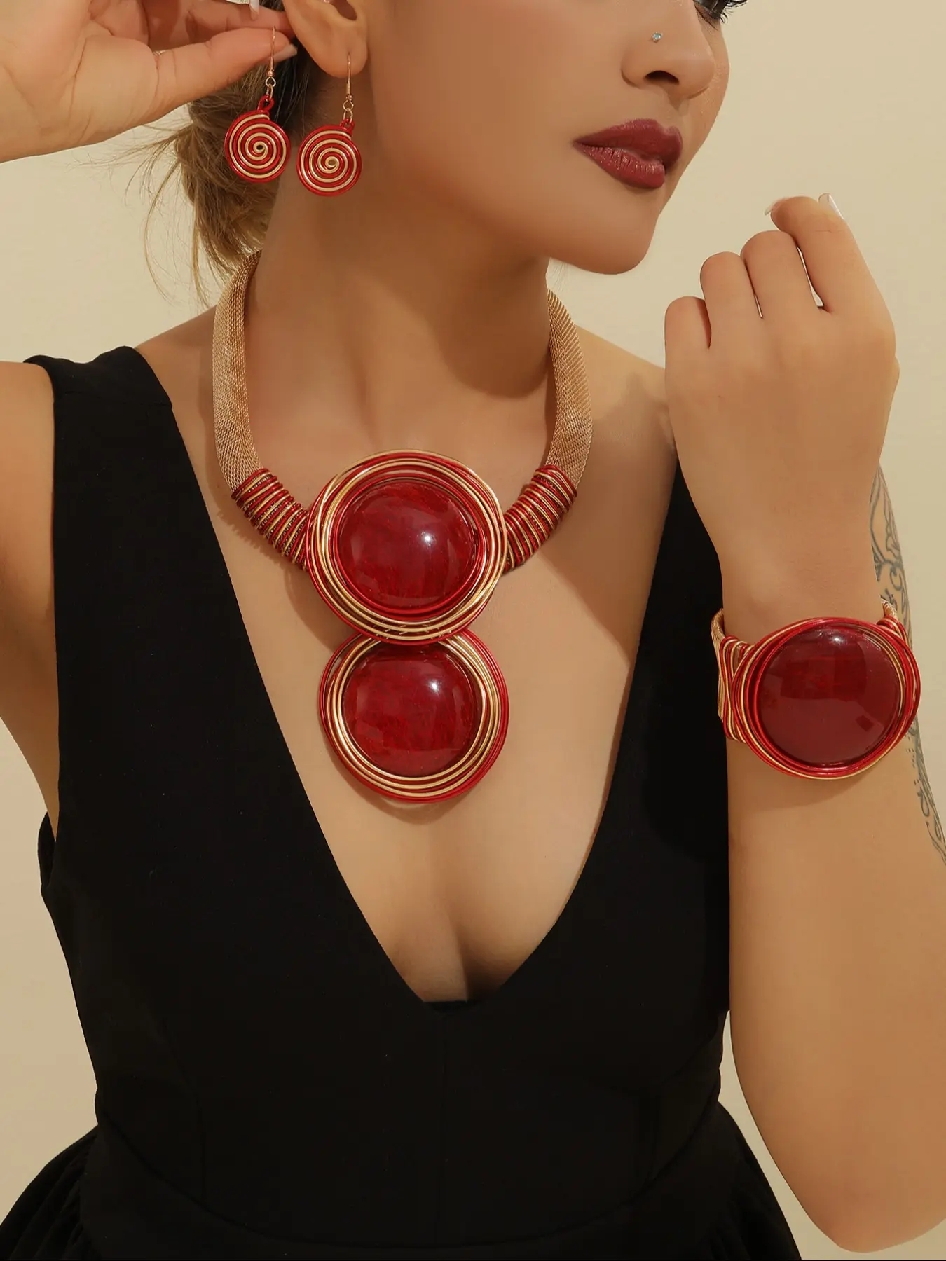 Boho Resin Jewelry Set, Handmade Necklace Pendant Earrings Bracelet, Accessories Set, Elegant Colorblock Design, Perfect for Daily Wear & Parties, Teardrop Jewelry Set, Fashionable Jewelry Set