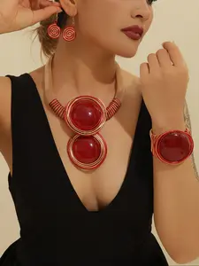 Boho Resin Jewelry Set, Handmade Necklace Pendant Earrings Bracelet, Elegant Colorblock Design, Perfect for Daily Wear & Parties, Teardrop Jewelry Set