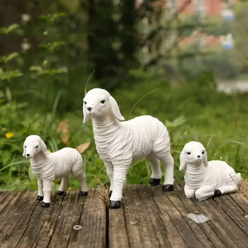 Set of 3 Resin Sheep Figurines, DIY Garden Decorations, Outdoor Patio Ornaments, New Home Gift Ideas, Balcony Landscaping Accessories, Garden Sculptures