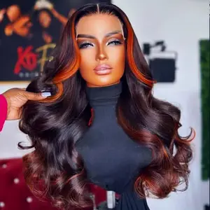 Looking 13x4 Lace Front Wig with Highlight Ginger Orange Synthetic Hair - 180 Density Body Wave Glueless Heat Resistant Pre-Plucked for women, daily use & all Light Beige Tones (Lace Hairline)
