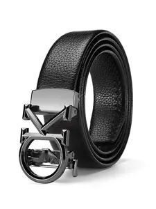 Men's Fashion Automatic Buckle Business Leather Belt, Suitable for All Occasions, Casual Wear, PU Material, Plain Pattern, Accessories