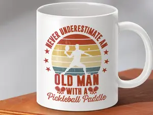 Funny Pickleball Mug, Never Underestimate Old Man, Pickleball Paddle Coffee Mug, Pickleball Lover Gift, Pickleball Player Mug