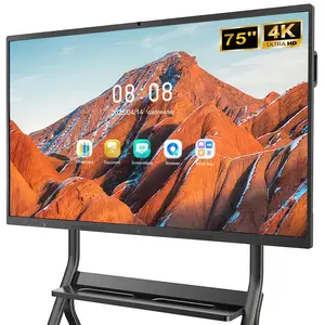 75" Electronic Board for Business, Large Interactive Smart Board with Multi-Touch, Screen Mirroring, Bluetooth/WiFi/HDMI, Camera & Mic, Android 13, 8+128G (Wall Mount Included)