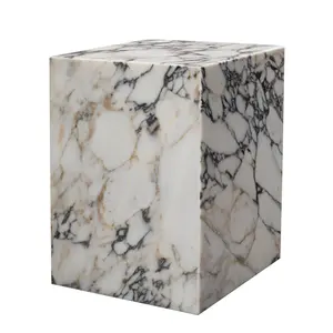 HomeRoots 569935 20 in. Ivory Marble Square Block End Table