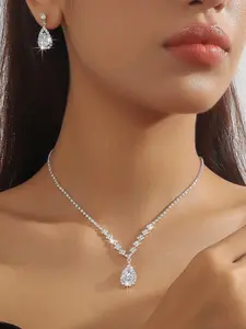 Bridal Jewelry Set Necklace Earrings Rhinestone Zircon Wedding Dress Accessories for Women High-End Bridal Enhancer