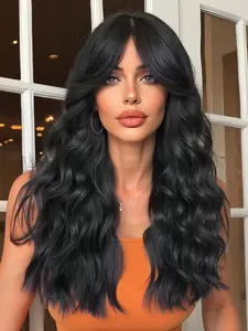 24 Inch Long Curly Wigs for Women, Gorgeous Fluffy Wigs with Curtain Bangs, Synthetic Full Machine Wigs for Party, Daily Use, Curly Hair Wigs, Synthetic Material Wigs, Machine Made Wigs, Deep Wavy Wigs, Synthetic Fiber Wig