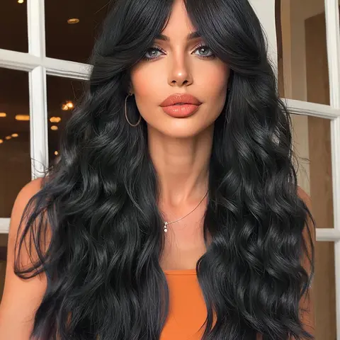 24 Inch Long Curly Wigs for Women, Gorgeous Fashion Fluffy Wigs with Curtain Bangs, Synthetic Full Machine Wigs for Party, Daily Use, Curly Hair Wigs, Synthetic Material Wigs, Machine Made Wigs, Deep Wavy Wigs, Synthetic Fiber Wig