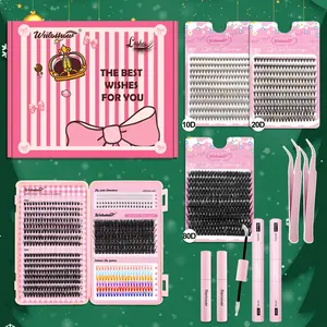 3D Fluffy False Eyelashes with Bond & Sealing & Lash Remover & Tweezers, 1 Set Natural Look Eyelash Extensions, Self Grafting Curl Eyelashes