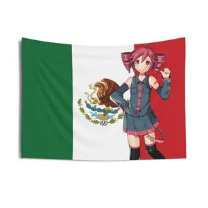 Mexican Flag Wall Tapestry - Teto Design, Vocaloid Inspired, Utaliod - Home Decor, Room Decoration, Unique Gift, Bedroom Tapestry