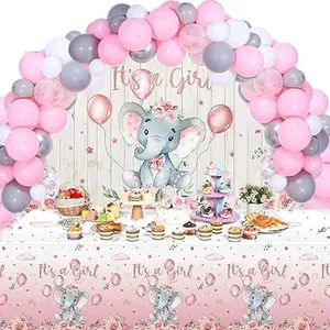 Girl Baby Shower Party Decorations 121 Pieces Elephant Party Supplies Include Backdrop Banner Balloons Tablecloth and Cake Toppers for Baby Shower Gender Reveal Elephant Theme Birthday Party