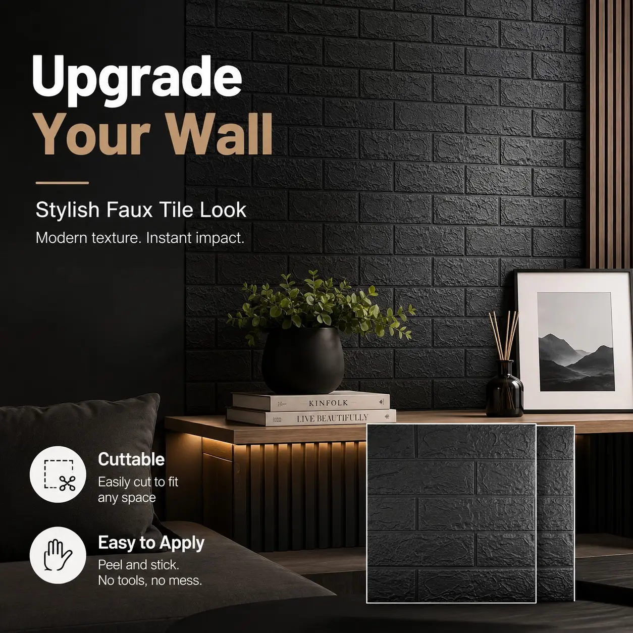 50pcs Wall Tile Stickers, Foam Brick Pattern Peel and Stick Wallpaper, Self-Adhesive Ceiling Wall Decals, Easy Peel, Clean, Cut, Kitchen, Living Room Decor