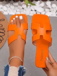 Trendy Best-selling H-letter Design Women's Slide Sandals, Flat Beach Slippers Footwear