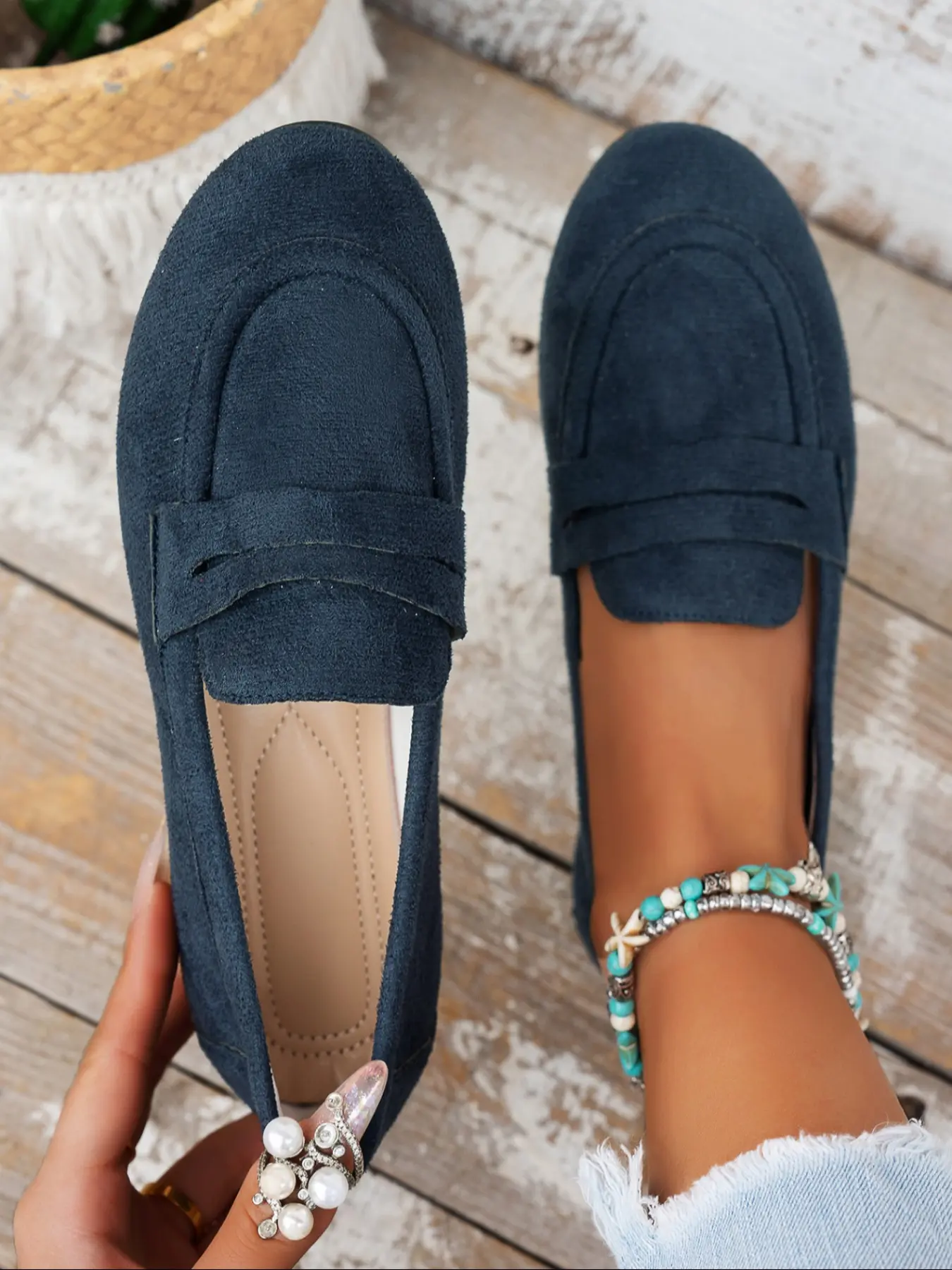 Women's Classic Suede Slip-On Loafers, Elegant Lightweight Comfortable Flat Casual for Spring Summer, Ladies Fashion Footwear, Flats Shoes, Fashionable Loafers, Easy Breezy Loafers, Daily Wear Shoes