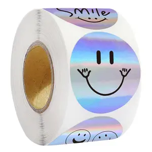 Smile Face Pattern Sticker, 500pcs/roll Self Adhesive Label Sticker, Decorative Sticker for Gift Greeting Card Water Bottle Laptop Phone, Ornaments