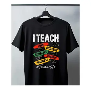 Men's Teacher Appreciation Graphic Tee - "I Teach Love, Bravery, Equality" Slogan Print onBlack Crewneck, Perfect Gift for Educators, Mentor Gifts & Back to School Season