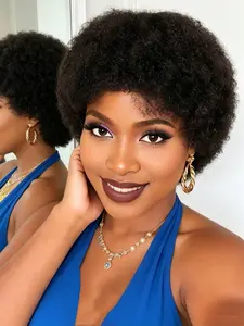 Short Human Hair Pixie Cut Afro Kinky Curly Wig for Women Natural Looking