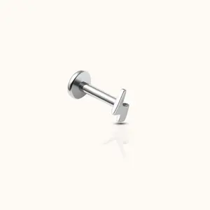 Lightning Bolt Shaped Threadless Labret Titanium Flat Back Earring