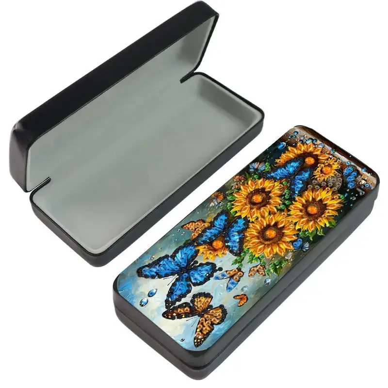 1 piece diamond painting DIY Kit glasses case, Eye Glass Holder, butterfly, flower pattern, PU leather material with special shape crystal artificial diamond partial mosaic process, suitable for storing glasses, sunglasses storage and use