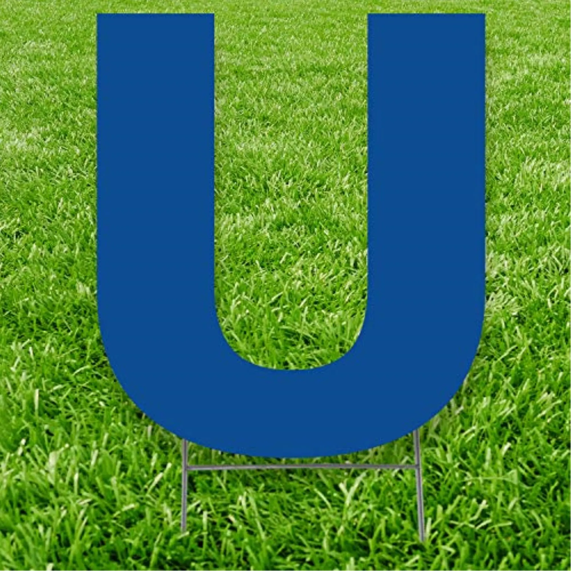 Plastic-Metal Corrugated Letter U Yard Sign, 20x15 in, Blue, Weatherproof Outdoor Backyard Home Decor Sign