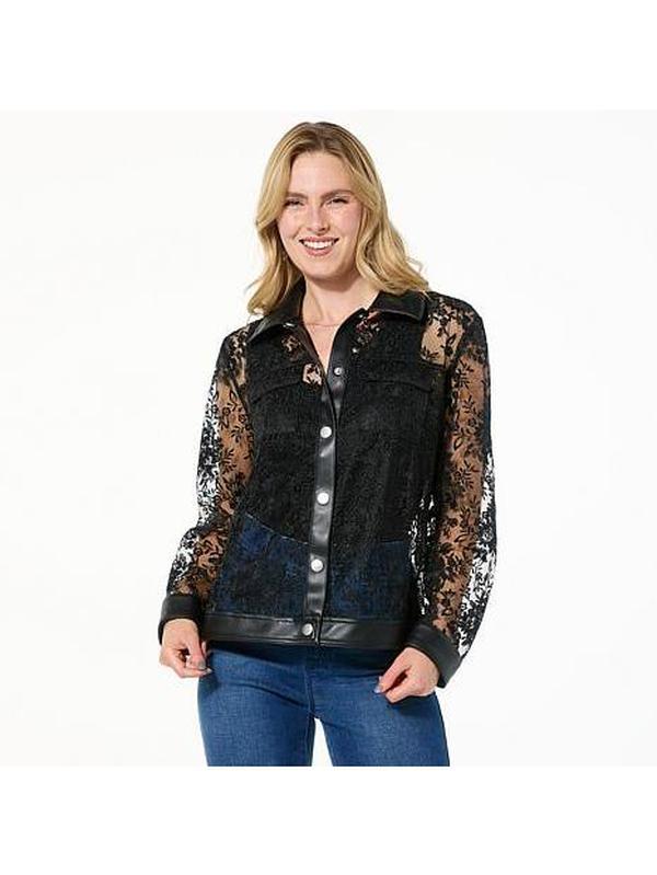 Colleen Lopez Mesh Jacket with Faux Leather Trim