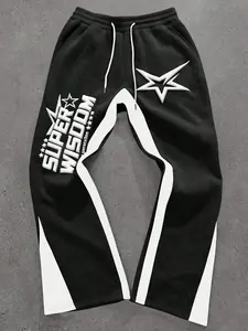 Men's Letter Star Graphic Print Wide Leg Pants, Comfortable Loose Fit, Casual Streetwear, Fall & Winter, Weekend Party Wear