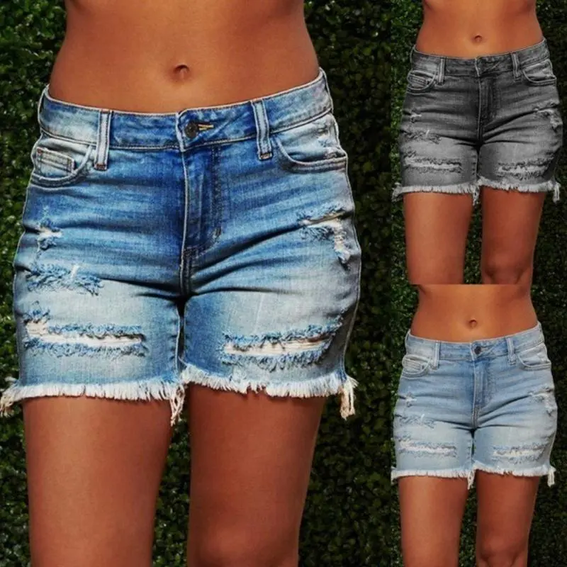 New2025 Ripped Flow High Elasticity Denim Shorts Girl Short Pants Womenswear Bottom