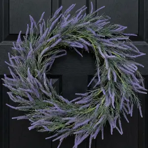 Egolot 20" Soft Touch Lavender Wreath for Front Door Spring Summer Purple Flower Indoor Outdoor Rustic Farmhouse Winter All Seasons Home Decor