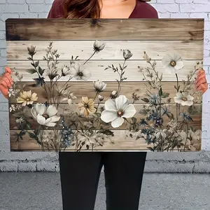 Country Floral Canvas Wall Art with Wood Frame - Vintage White Flowers and Green Leaves, Ready to Hang, Perfect for Living Room, Bedroom or Holiday Decorations