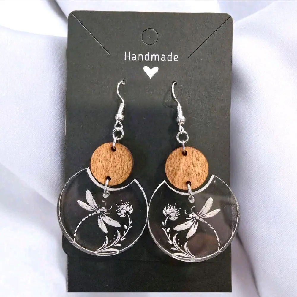 46) Round Clear Dragonfly Earrings!!
