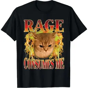 Humorous Angry Cat Meme T-Shirt Expressing Frustration and Humor