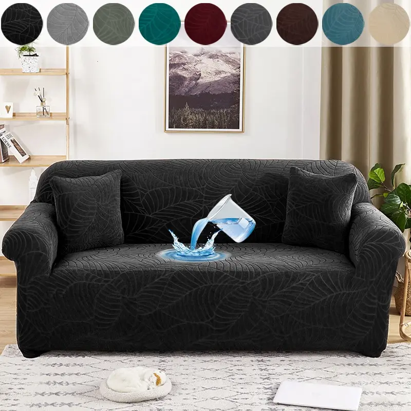 Waterproof Leaf Jacquard Sofa Cover Set with Pillow Case Pet Scratch Resistant Durable and Stylish Living Room Decor Washable Sofa Slipcover
