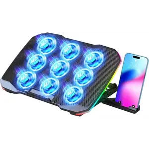 Laptop Cooling Pad, Gaming Laptop Cooler with 9 Quiet Fans, Laptop Cooling Stand for 12-17 Inch, Laptop Computer Fan with 5 Height Adjustable,2 USB Ports,1 Phone Stand