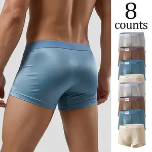 Men’s satin boxer briefs set, light luxury style, street style, silky smooth fabric that is comfortable, soft fabric without rolled edges, breathable cut/fit, stretchy for comfort—suitable for home wear, vacations, and casual outings.