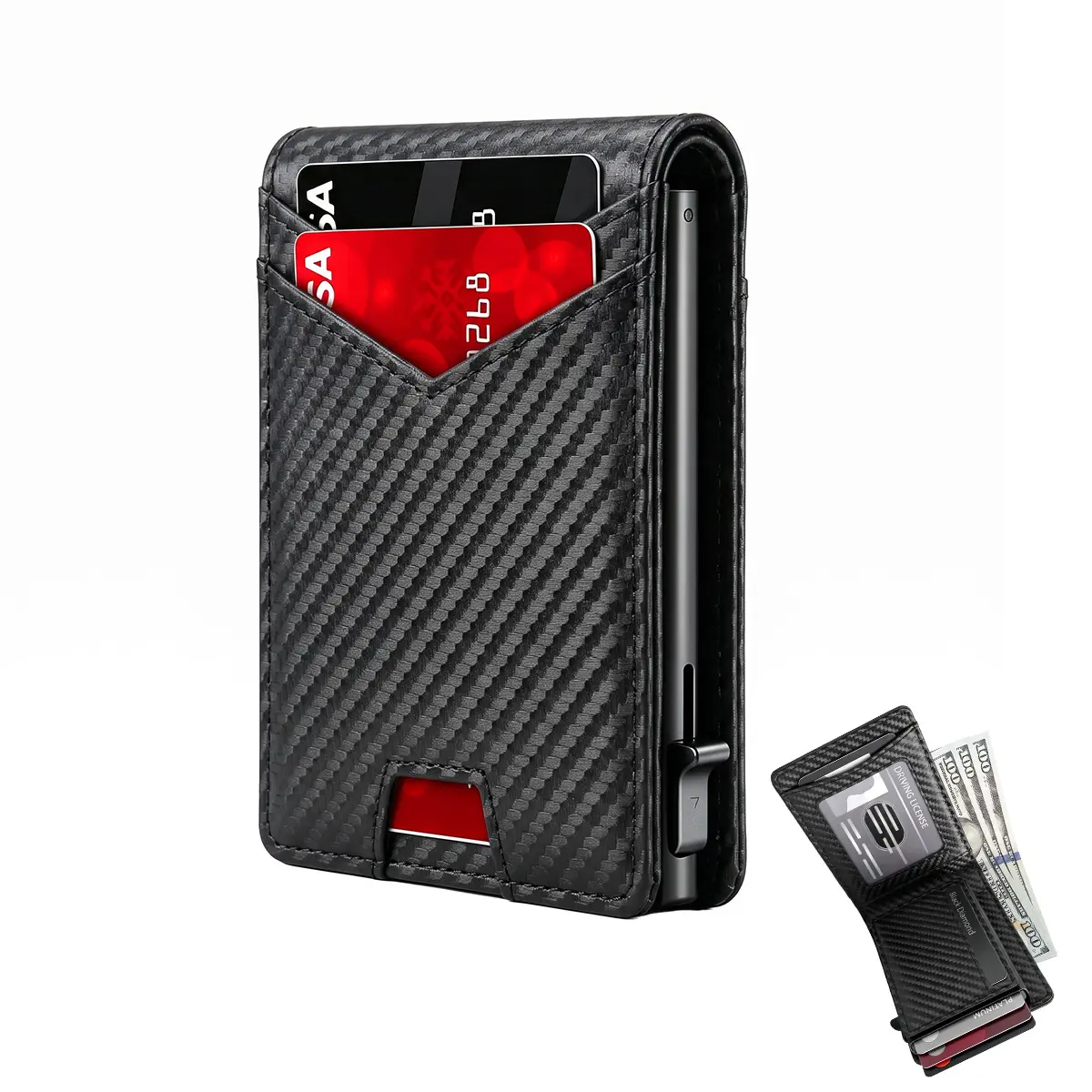 Men's Slim Pop-Up Wallet, RFID Blocking Card Holder with ID Window & Cash Pocket, Quick Access Large Capacity Bifold Wallet, Fits 11-13 Cards