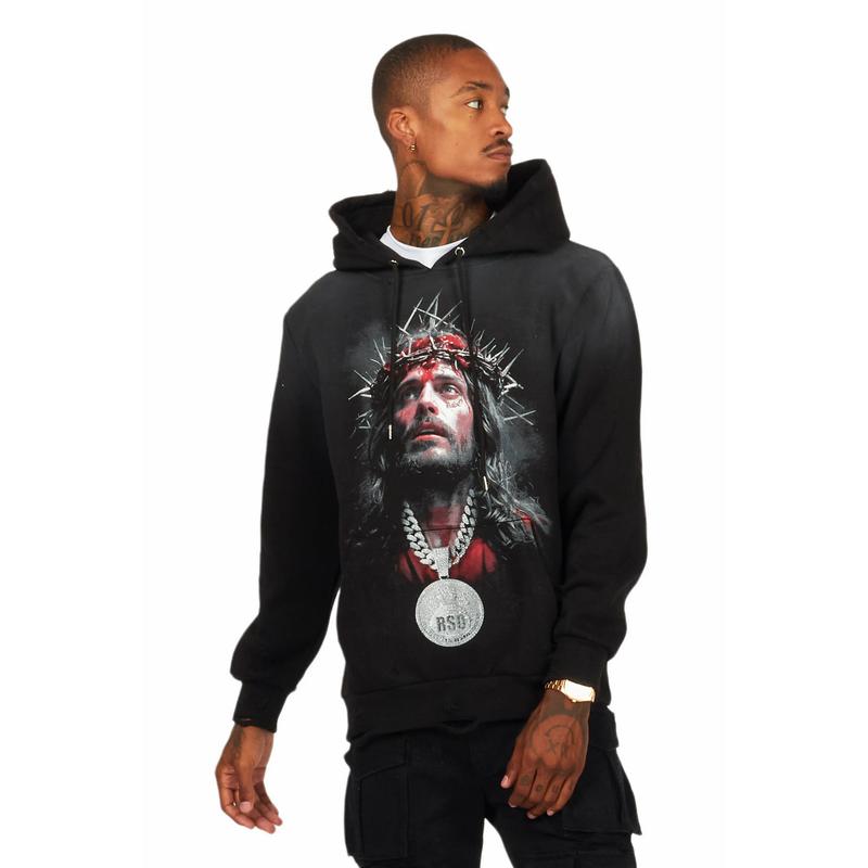 Amina Black Distressed Graphic Hoodie