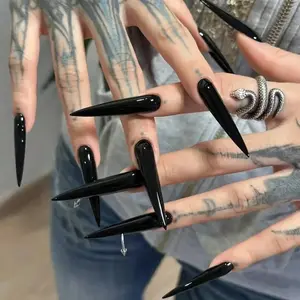 24 Long Thin Press-On Nails, Nail Tips, Pure Color Design, Glossy Full Coverage, Halloween & Christmas Nail Art for Women Girls