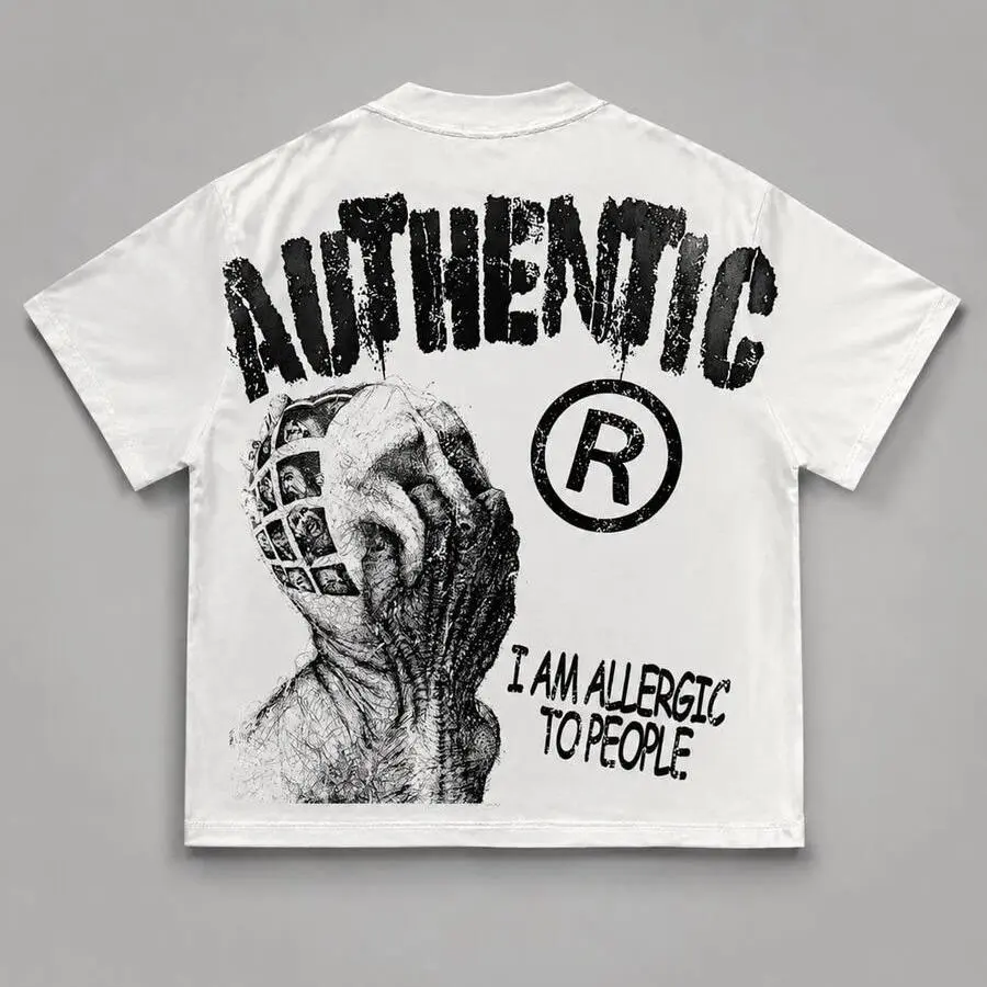 100% Cotton Authentic R Brand T-Shirt with Bold Graphic Design and "I Am Allergic to People" Text