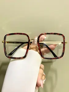 Bohemian Style Square Large Metal Frame Glasses, Unisex Vintage Fashion Trendy Stylish Square Frames Eyewear, All Seasons