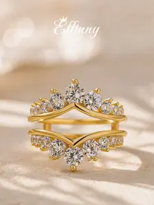 Effinny Certified Synthetic Moissanite Wedding Ring 14K Gold Plated Enhancer Non-Tarnish Half Full Eternity, Promise Jewelry for Women, Travel