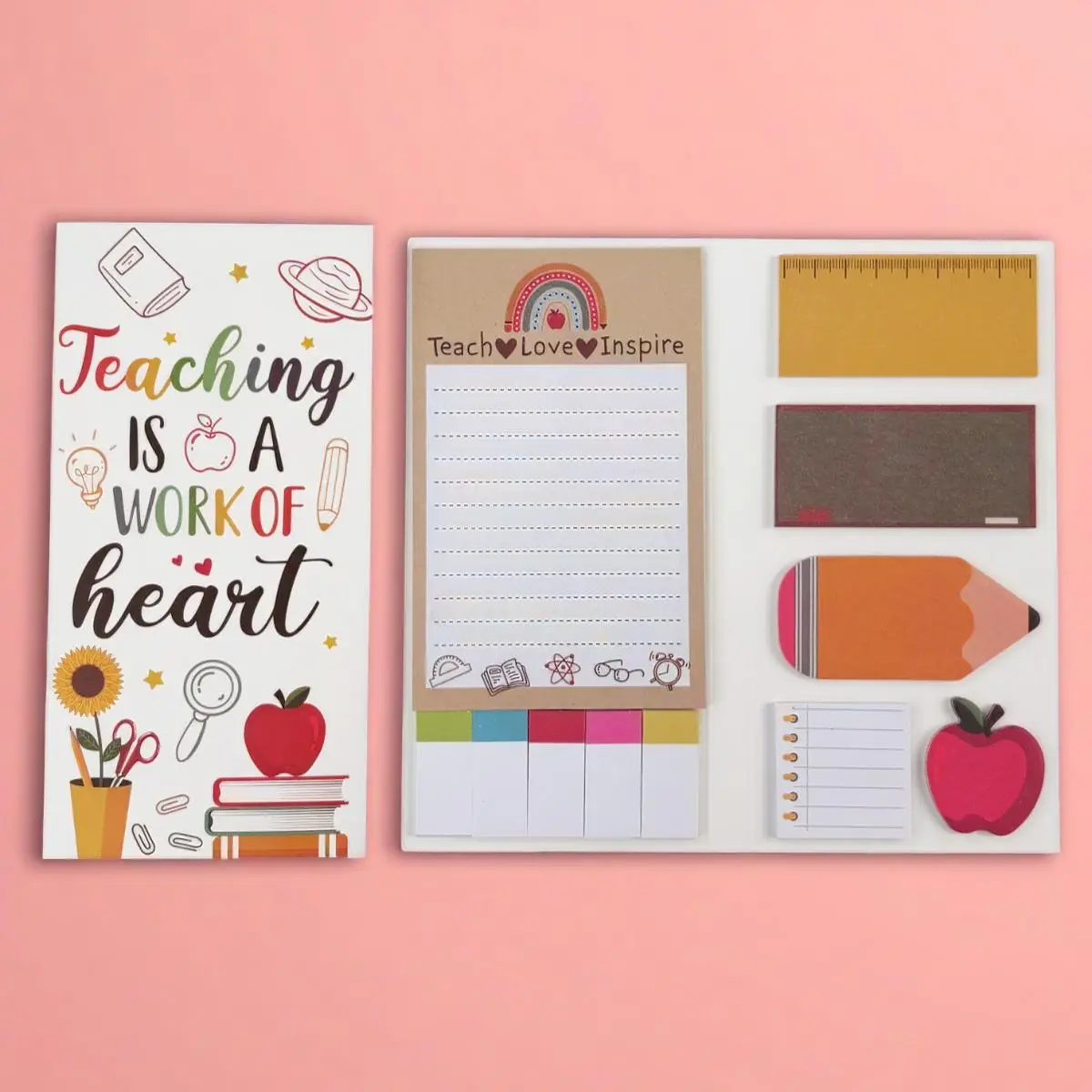Teacher Appreciation Sticky Notes Set, Patterned Sticky Notepads, Teaching Is A Work Of Heart Gifts, Writing & Reminder Notes, Classroom Stationery Gi