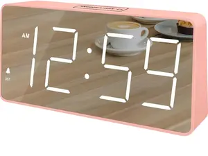 Digital Clock, Alarm Clock for Bedrooms - Mirror Face Large Numbers Modern Pink Alarm Clock Decor Gift