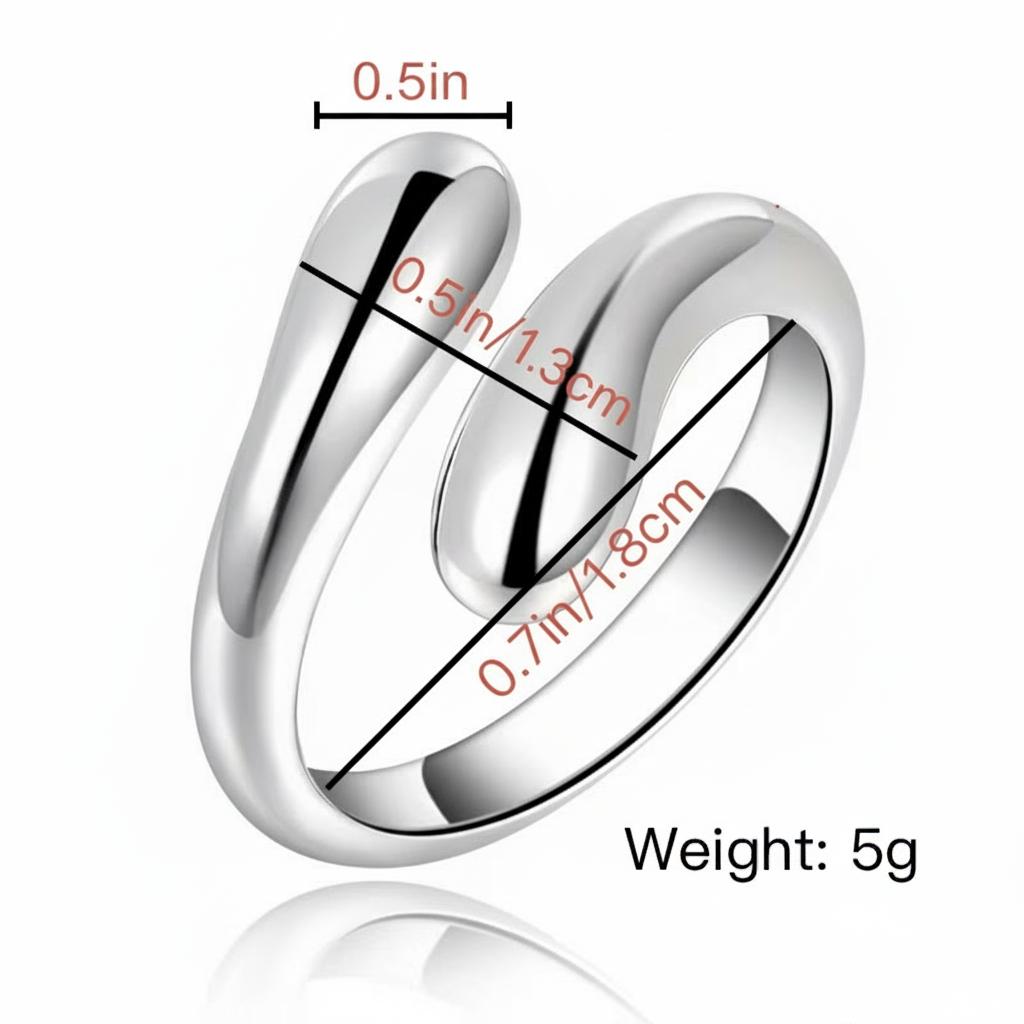 Minimalist Silver Tone Open Ring for Women, Adjustable Chunky Wrap Ring, Smooth Polished Statement Finger Ring for Everyday Wear
