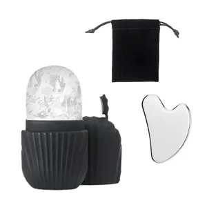 Facial Ice Roller Massage Board Set, Includes Facial Ice Grids, Heart-Shaped Stainless Steel Scraper, Storage Bag, Skincare Tool Kit