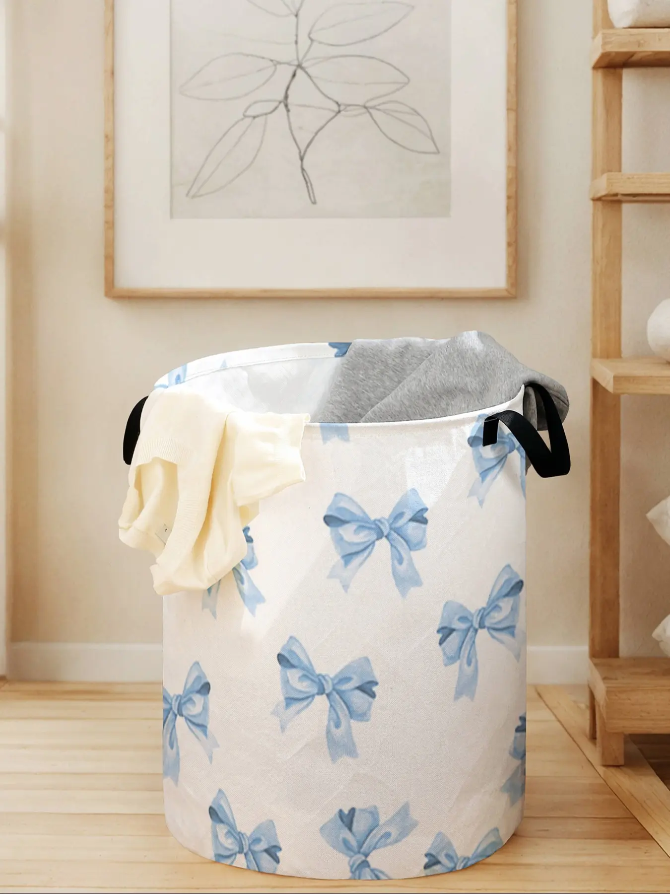 Durable Portable Laundry Basket with Handle, Folding Laundry Basket, Collapsible Laundry Hamper, Bow Print Design, Foldable Clothes Storage Bin, Large Capacity Toy Organizer for All Seasons
