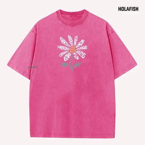 Holafish Women's Vintage Printed Simple Comfortable Essential Apparel - Soft Cotton Short-Sleeve Round Neck Acid Washed Relaxed Loose Fit Preppy Casual Streetwear Layering T-Shirt (Do Not Bleach)