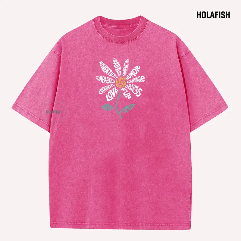 Holafish Women's Vintage Printed Simple Comfortable Essential Apparel - Soft Cotton Short-Sleeve Round Neck Acid Washed Relaxed Loose Fit Preppy Casual Streetwear Layering T-Shirt (Do Not Bleach)