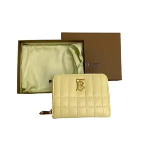 Pre-owned Leather Wallet Burberry Small Lola Quilted Zip Around in Pale Yellow