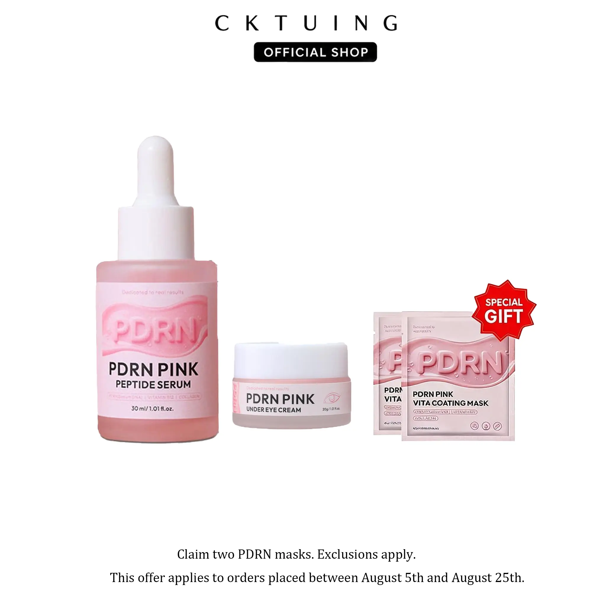 PDRN Kbeauty Skincare Bundle - Dropper Serum, Pink Eye Cream, 2 Salmon DNA Face Masks (Vitamin B12, Collagen) - Gentle Moisturizer, Anti-Wrinkle, Firming, Brightening, Cleansing for Dewy Radiant Skin