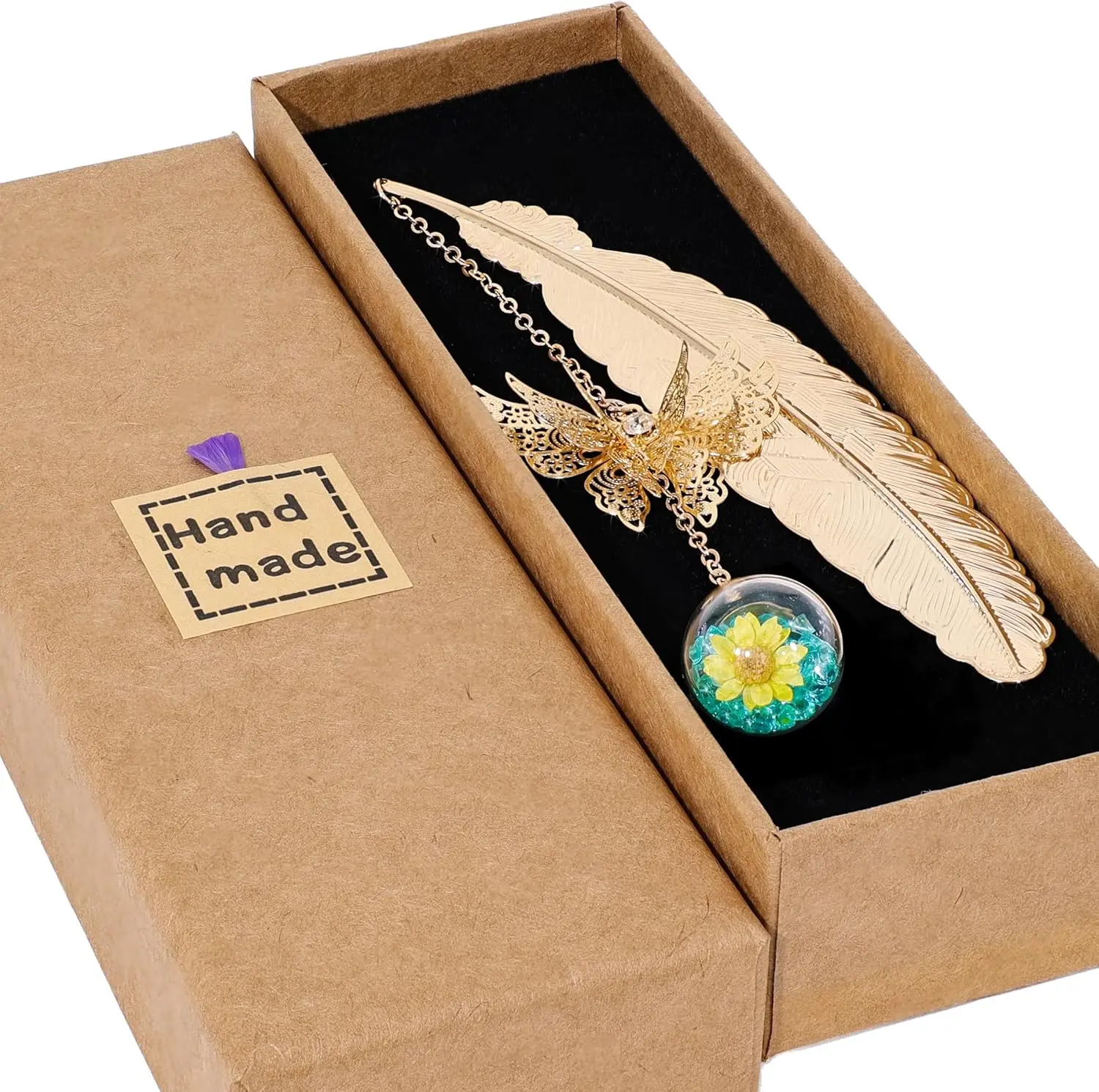 Feather Gold - Blue Crystal Yellow Flowers